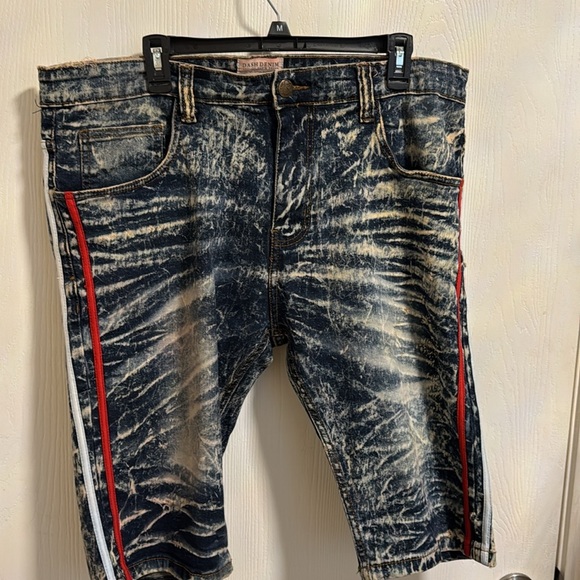 Dash Denim Men’s Paint Splashed Distressed Jean Shorts Size 40 Stripe Summer Fun - Picture 12 of 12
